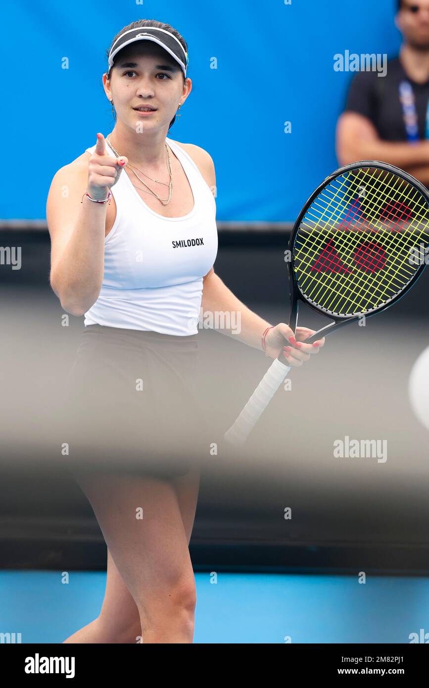 Melbourne, Australien, 12. Januar 2023. Die deutsche Tennisspielerin Eva Lys hat sich an ihrem 21. Geburtstag während der Australian Open Qualification 2023 im Melbourne Park zum ersten Mal für eine Grand-Slam-Hauptrunde qualifiziert. Foto: Frank Molter/Alamy Live News Stockfoto