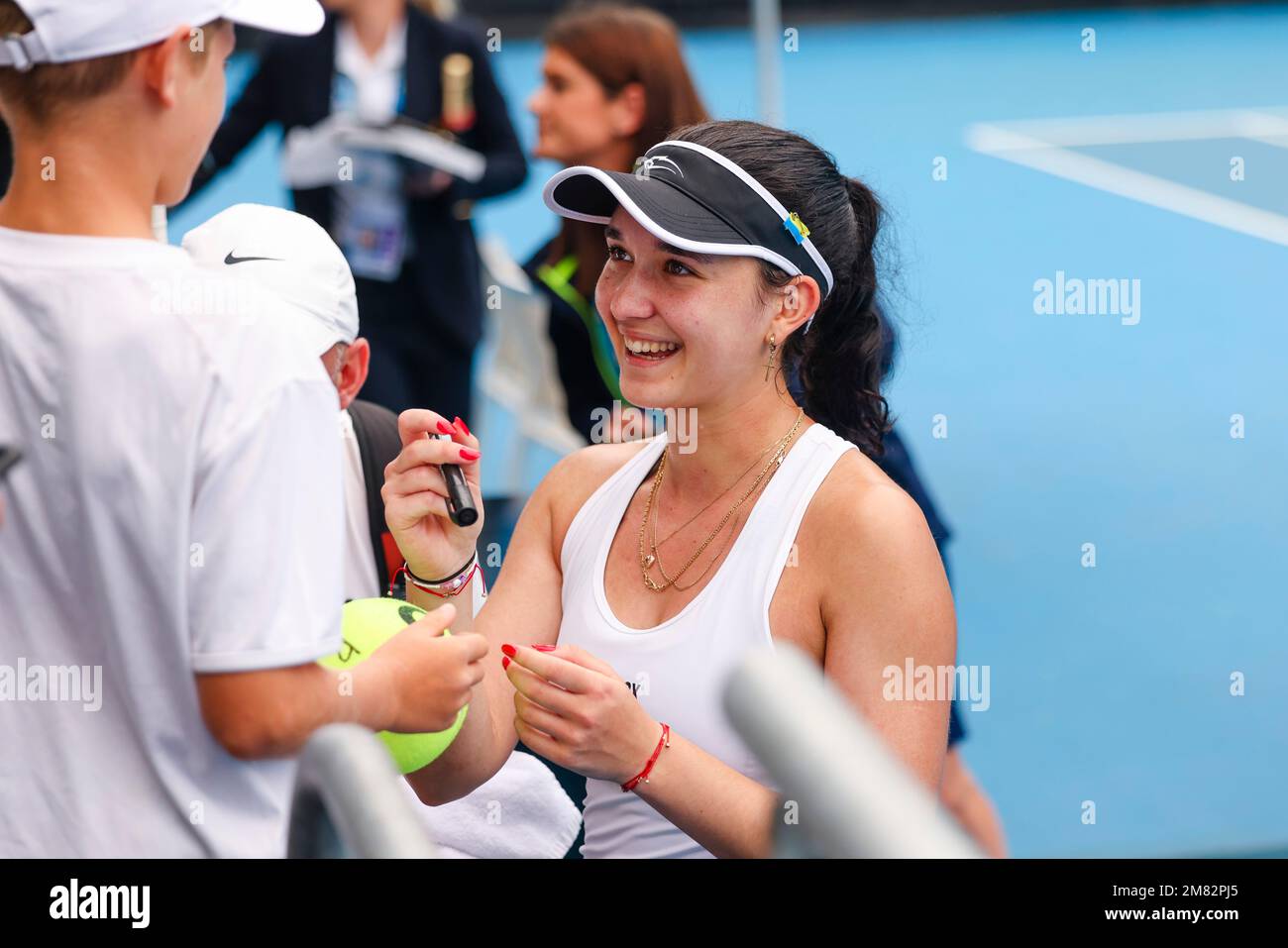 Melbourne, Australien, 12. Januar 2023. Die deutsche Tennisspielerin Eva Lys hat sich an ihrem 21. Geburtstag während der Australian Open Qualification 2023 im Melbourne Park zum ersten Mal für eine Grand-Slam-Hauptrunde qualifiziert. Foto: Frank Molter/Alamy Live News Stockfoto