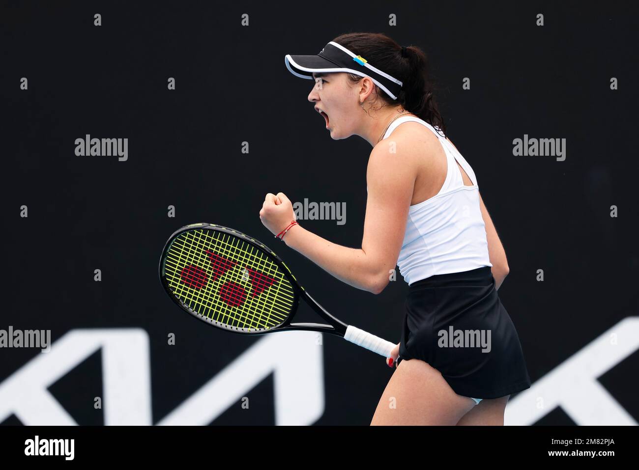 Melbourne, Australien, 12. Januar 2023. Die deutsche Tennisspielerin Eva Lys hat sich an ihrem 21. Geburtstag während der Australian Open Qualification 2023 im Melbourne Park zum ersten Mal für eine Grand-Slam-Hauptrunde qualifiziert. Foto: Frank Molter/Alamy Live News Stockfoto