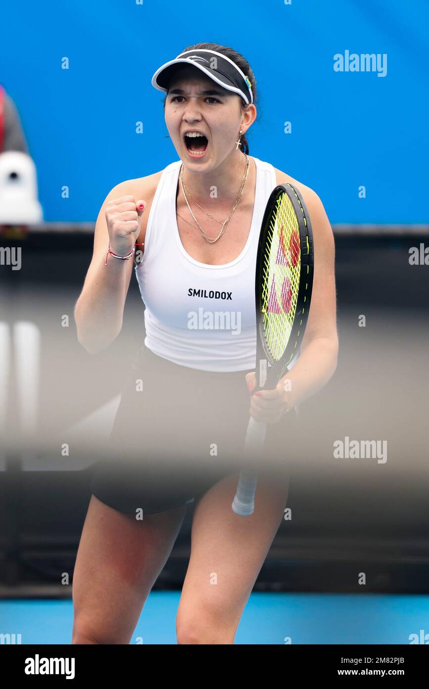 Melbourne, Australien, 12. Januar 2023. Die deutsche Tennisspielerin Eva Lys hat sich an ihrem 21. Geburtstag während der Australian Open Qualification 2023 im Melbourne Park zum ersten Mal für eine Grand-Slam-Hauptrunde qualifiziert. Foto: Frank Molter/Alamy Live News Stockfoto