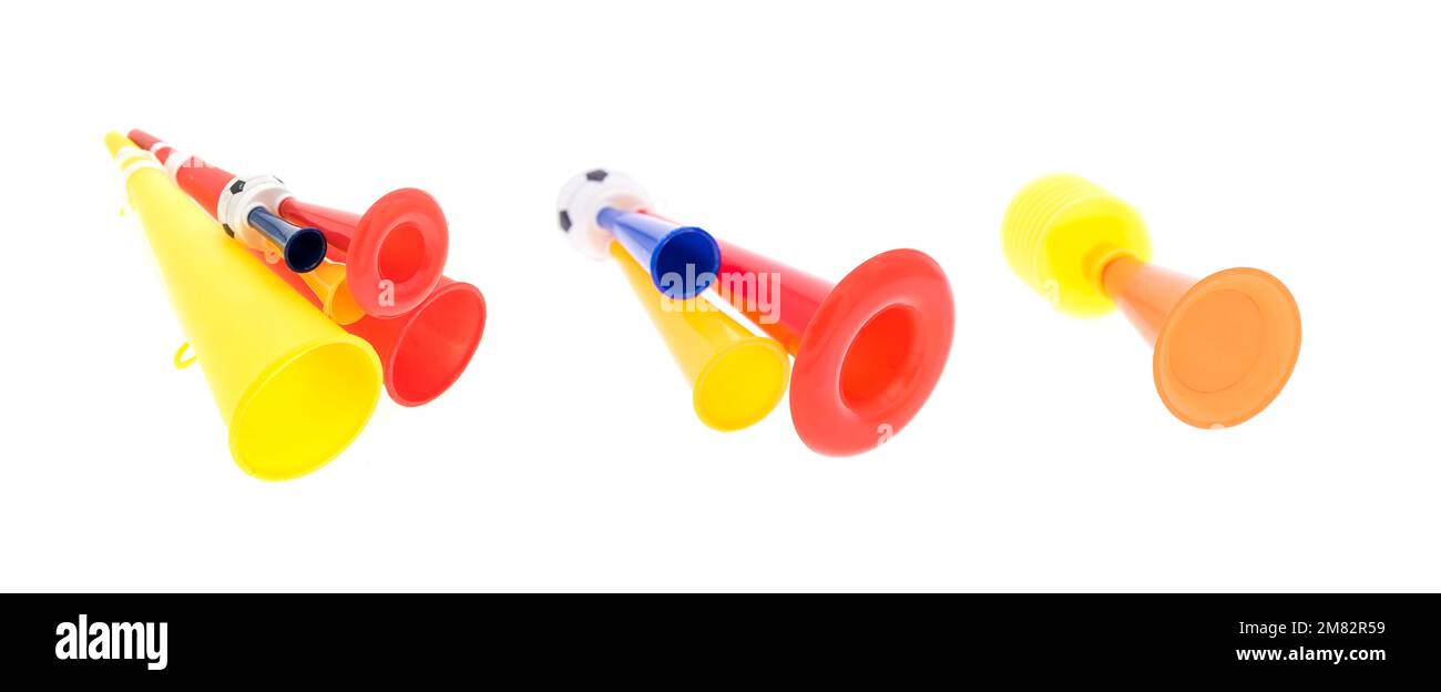 Fußball triple Fan-Trompete Stockfoto