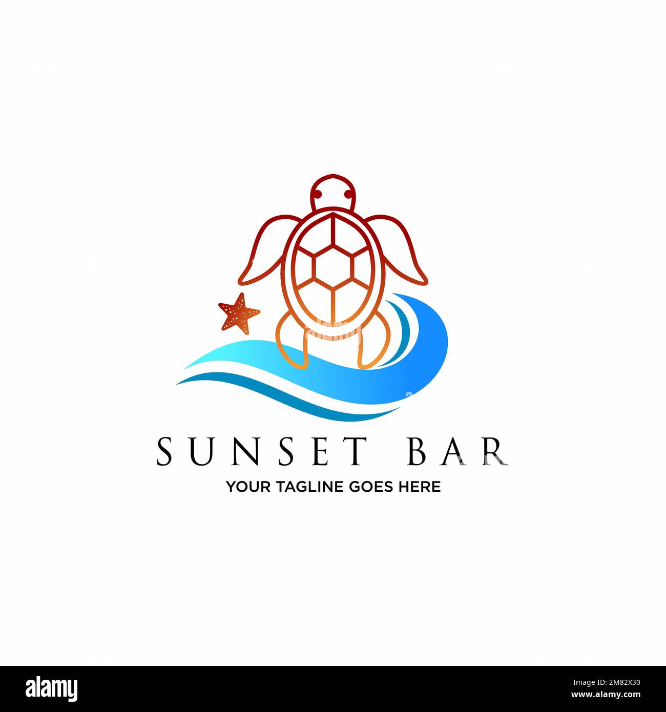 Einfaches und einzigartiges Meer oder Wellen mit lustigen Schildkröten-Linien und Muschelstern-Symbol Logo abstraktes Konzept Vektortier oder Strand Stock Vektor