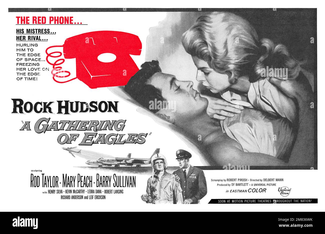 1963 britische Werbung für den Film A Gathering of Eagles mit Rock Hudson, Rod Taylor, Mary Peach und Barry Sullivan. Regie: Delbert Mann. Stockfoto