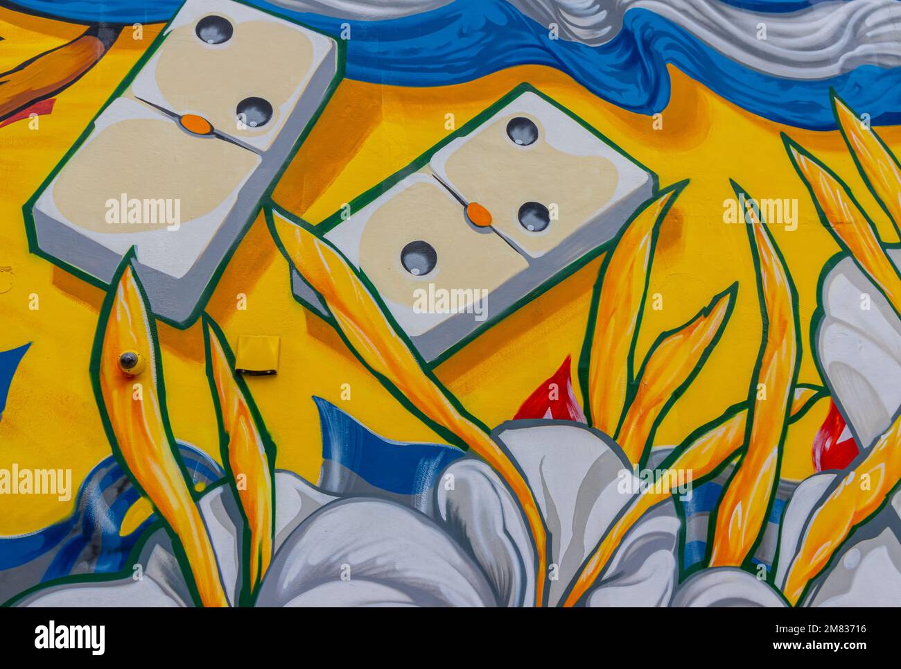 Street Mural mit Dominoes und kubanischer Kultur am Las Olas Drive, Fort Lauderdale, Florida, USA Stockfoto