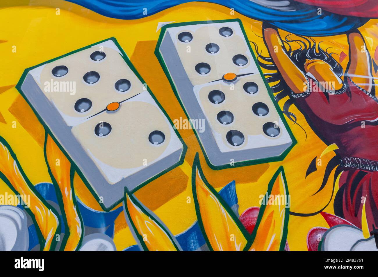 Street Mural mit Dominoes und kubanischer Kultur am Las Olas Drive, Fort Lauderdale, Florida, USA Stockfoto