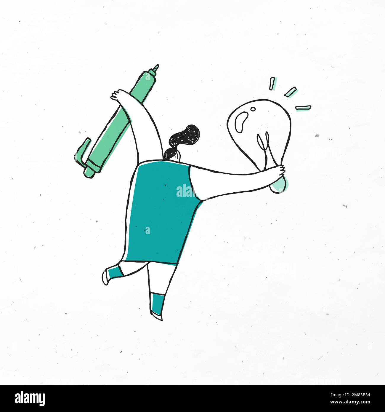 Smart Frau Vektor halten Stift und Glühbirne Cartoon-Symbol Stock Vektor