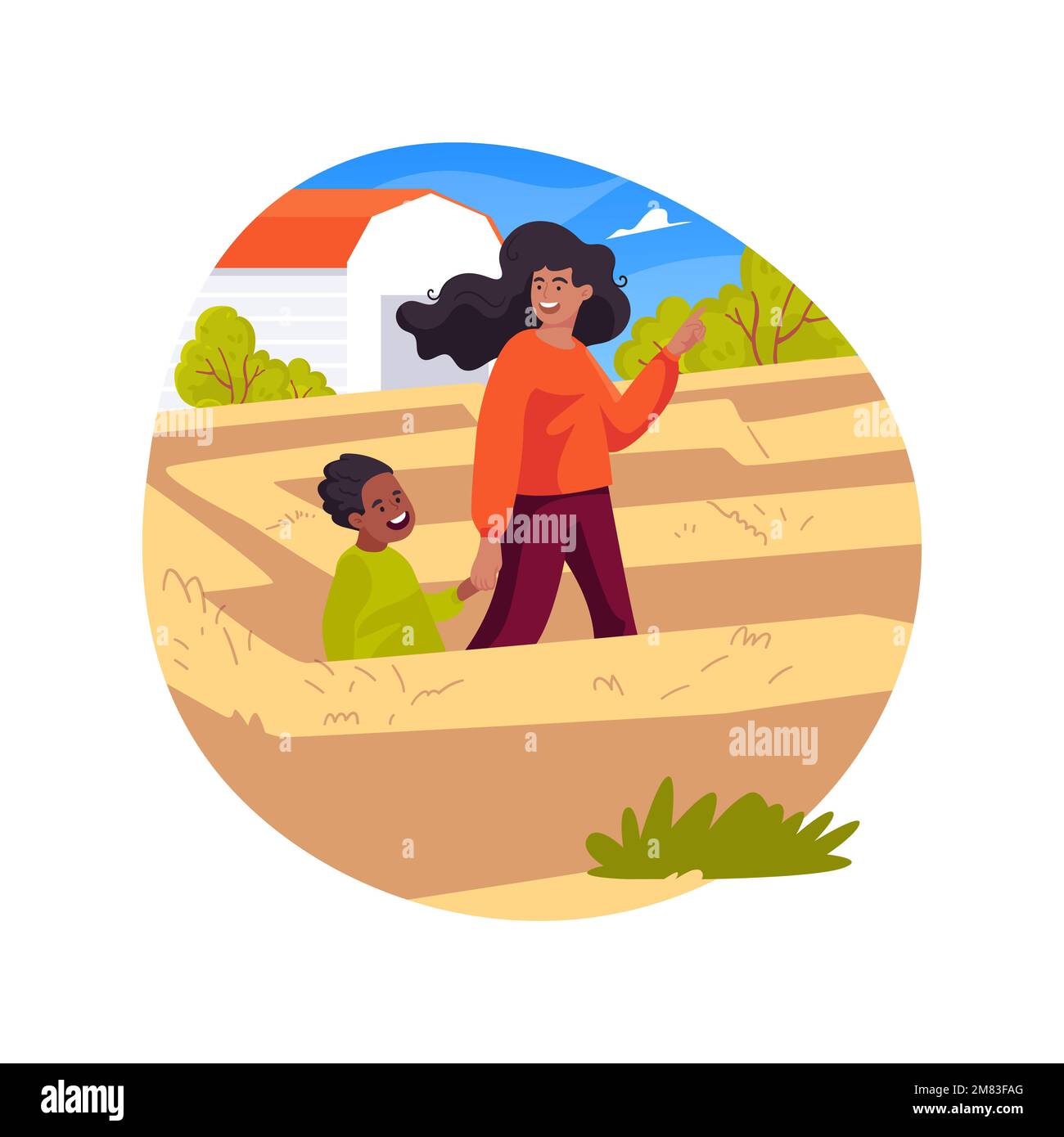 Darstellung des isolierten Cartoon-Vektors im Labyrinth von Strohballen. Stock Vektor