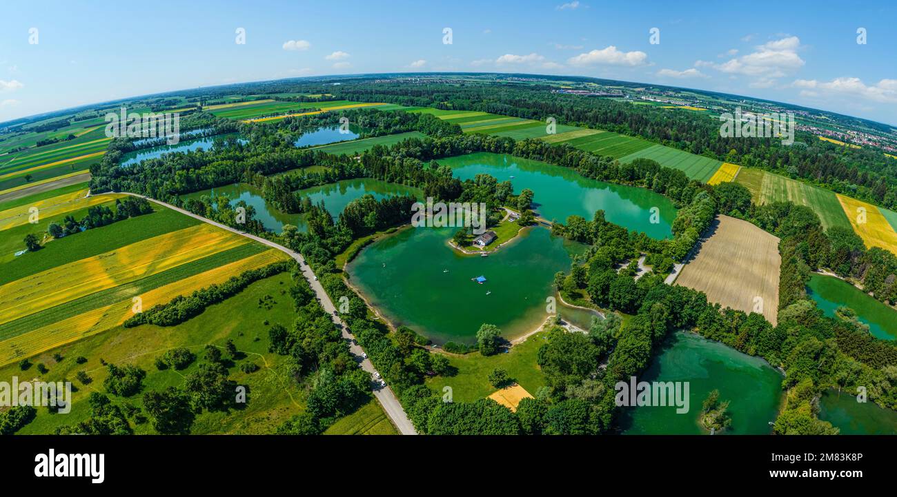 Luftaufnahme in die Region rund um den Sander Lake, ein lokales Erholungsgebiet in der Nähe von Augsburg Stockfoto