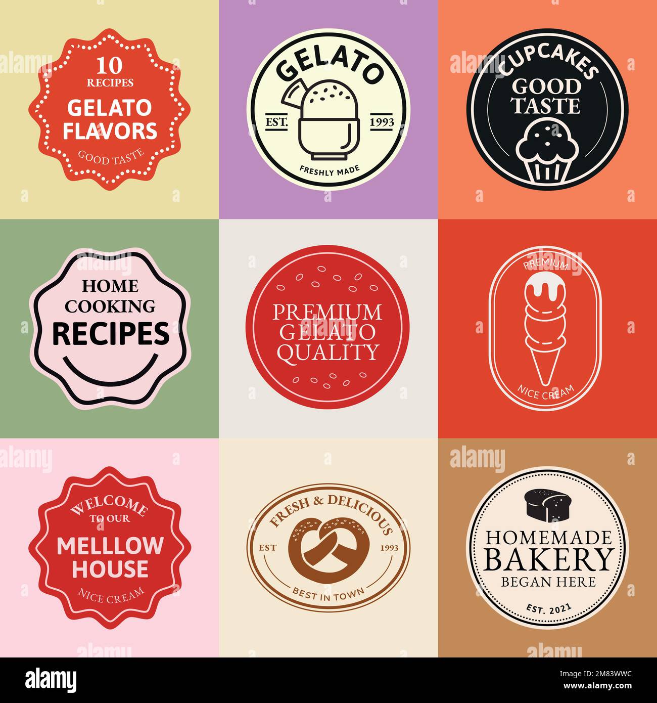 Vektor-Set mit Logo für das Lebensmittelgeschäft Stock Vektor