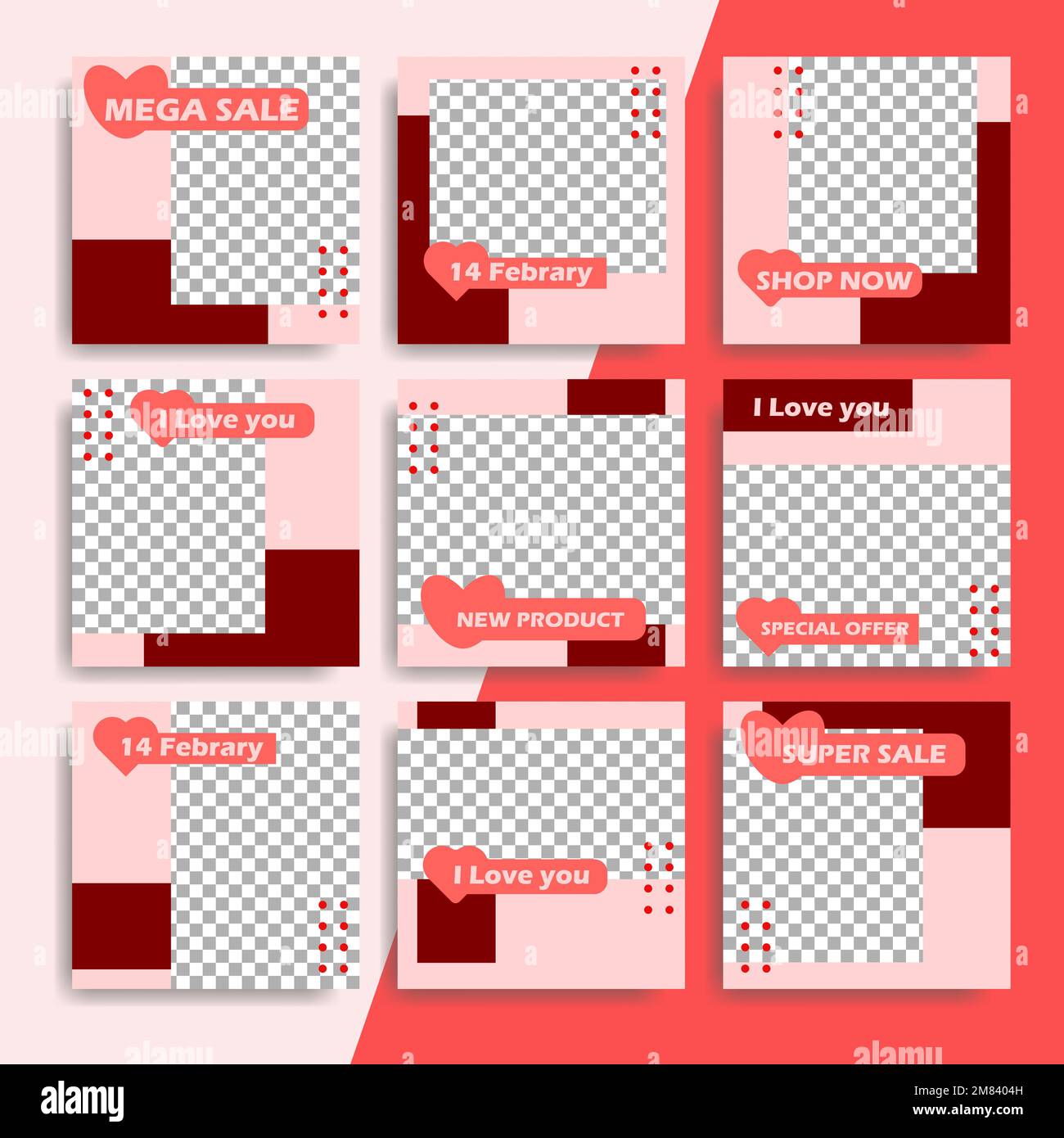 Editierbare Webbanner zum Valentinstag nach dem Verkauf – Sammlung sozialer Medien. Das Konzept von Romantik und Liebe in sozialen Netzwerken. Stock Vektor