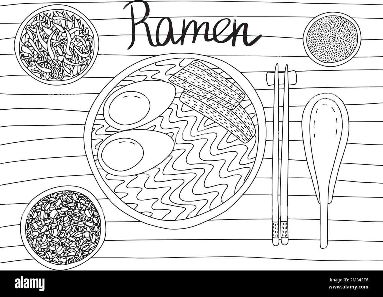Vektor-asiatisches traditionelles Gericht Ramen, Draufsicht Stock Vektor Vektor-asiatisches traditionelles Gericht Ramen, Draufsicht Stock Vektor