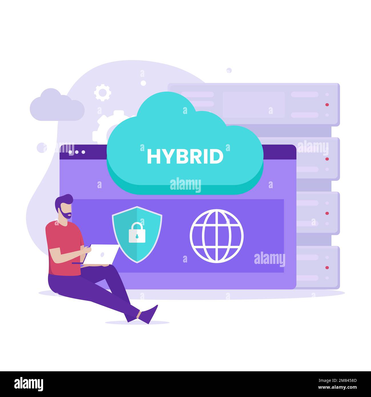 Design-Konzept für Hybrid-Cloud-Illustrationen. Abbildung für Websites, Landing-Pages, mobile Anwendungen, Poster und Banner Stock Vektor