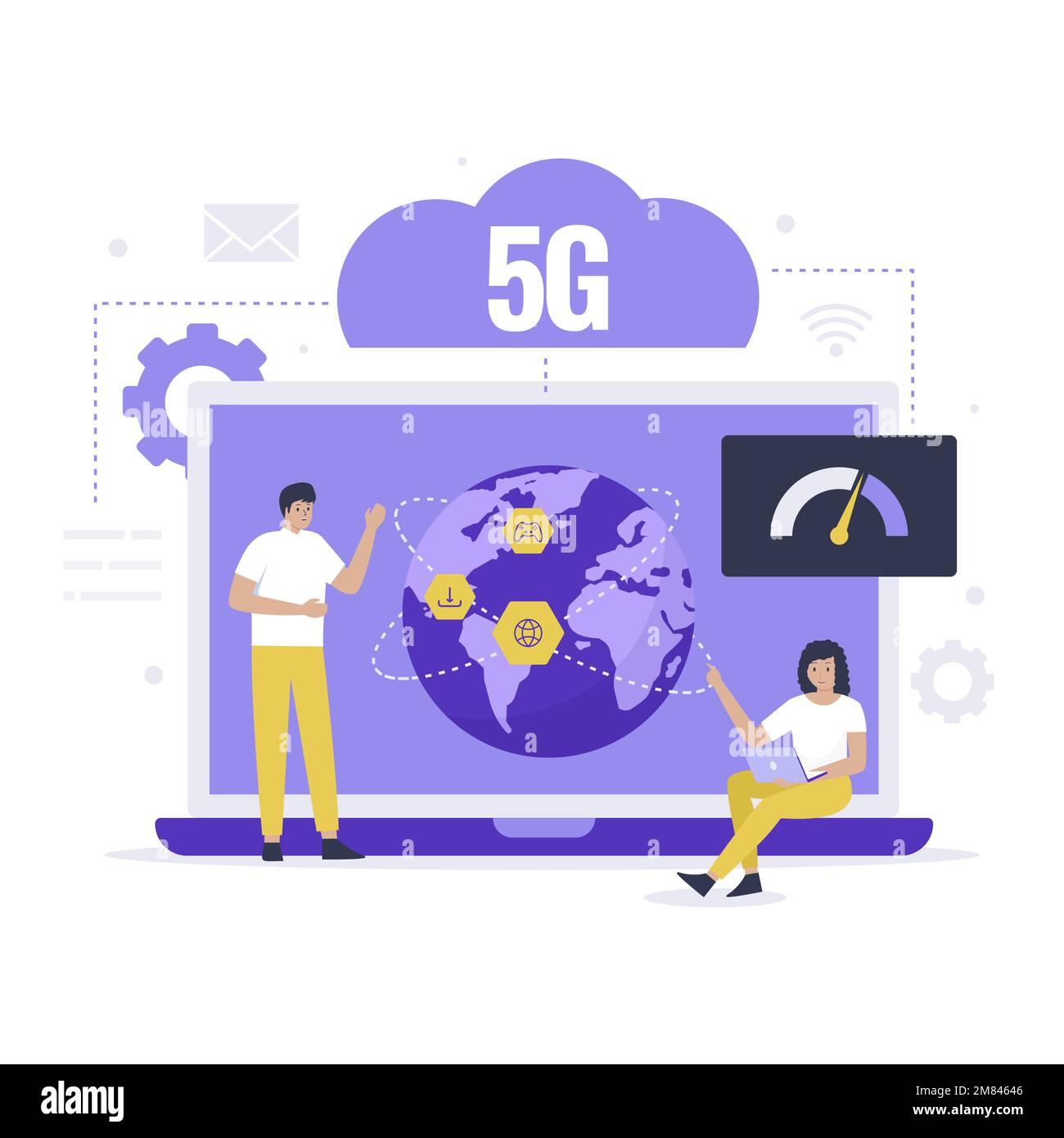 Designkonzept für 5G-Netzwerkdarstellung. Abbildung für Websites, Landing-Pages, mobile Anwendungen, Poster und Banner Stock Vektor