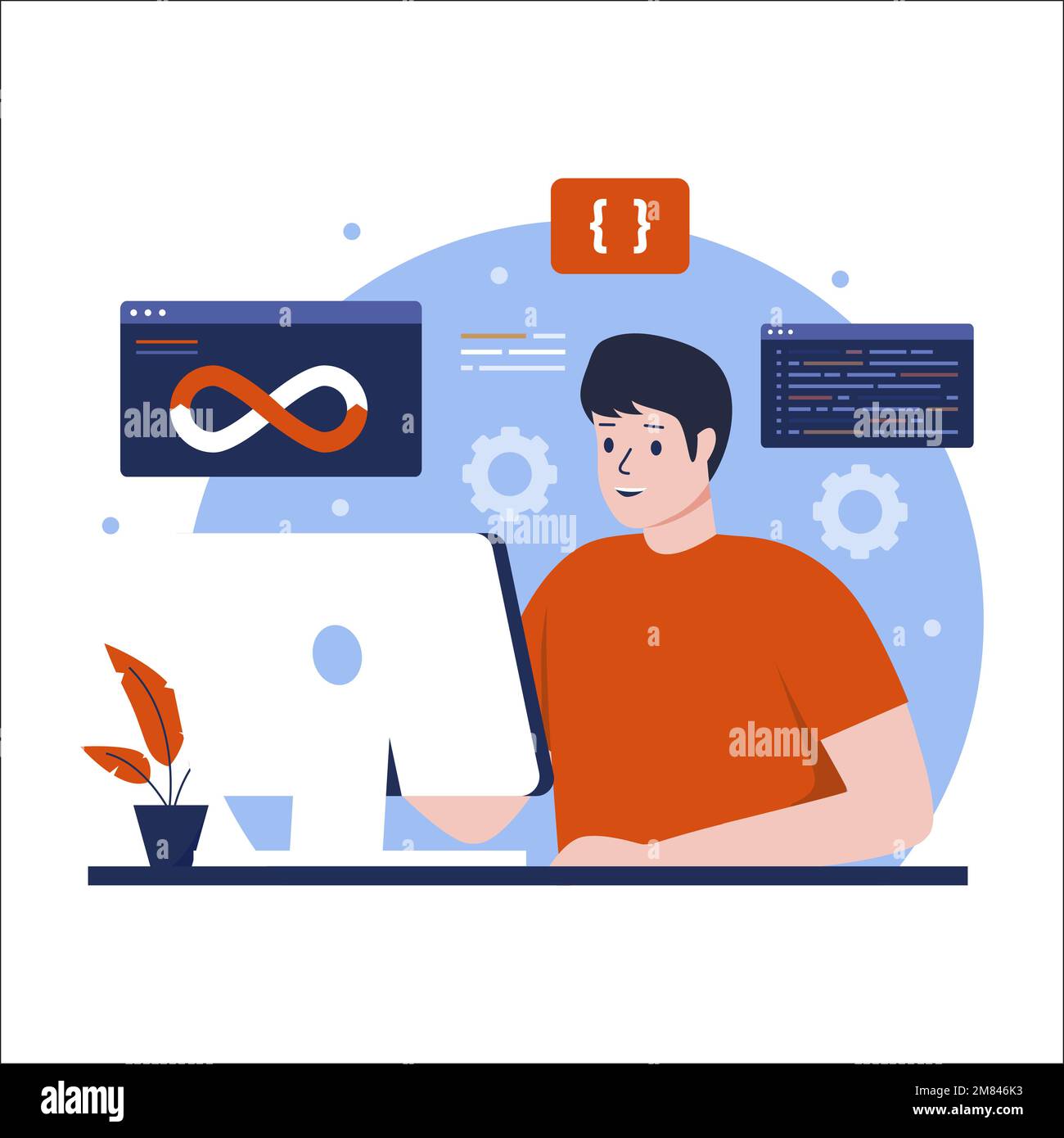 Flaches Design der Entwicklungs- und Betriebstechnologie. Abbildung für Websites, Landing-Pages, mobile Anwendungen, Poster und Banner. Trendige Wohnung Stock Vektor