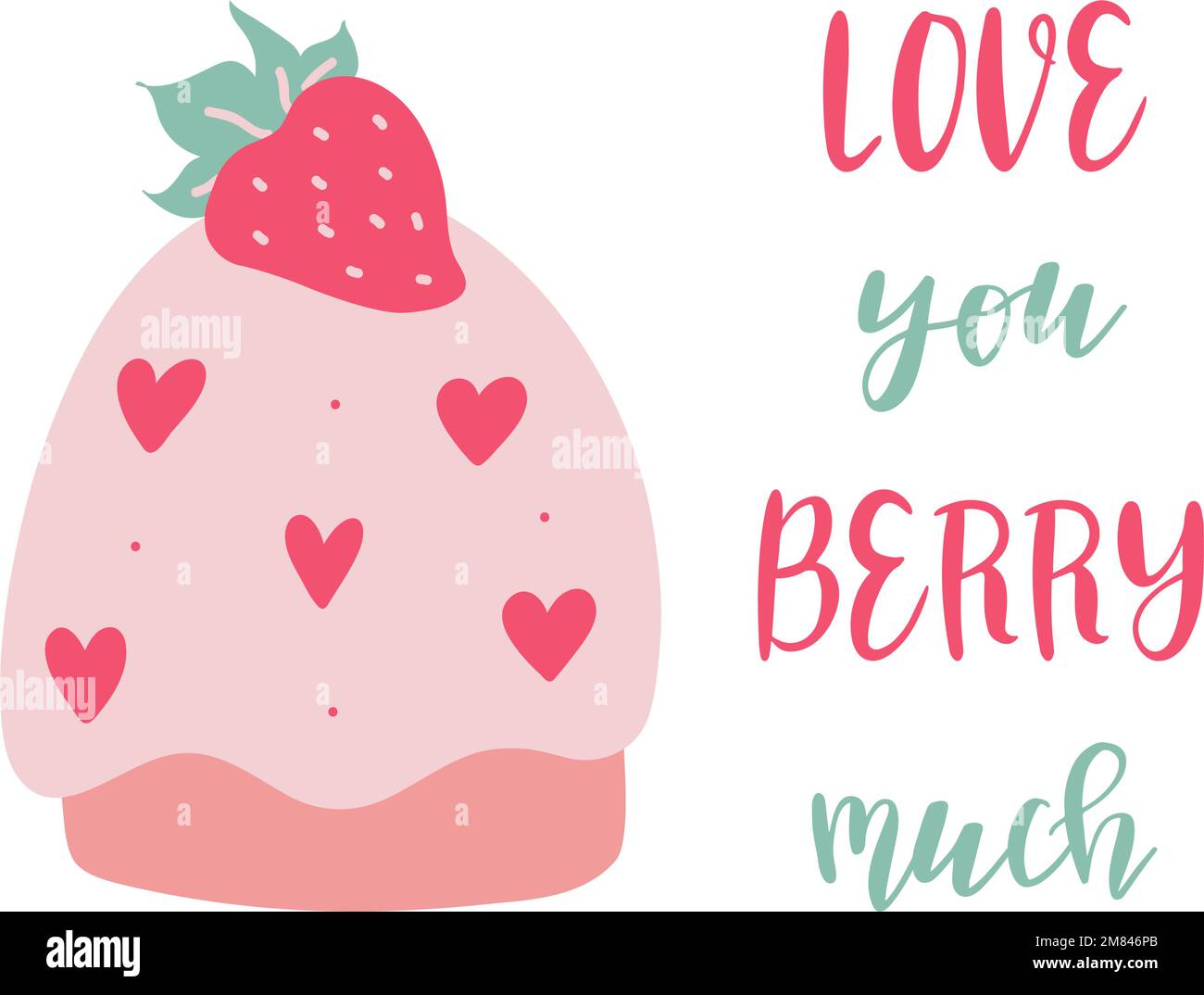 Niedliches Valentinstag-Banner, Grußkartendesign mit Text und Schriftzug, Vektorgrafik. Ich liebe deine Beere Stock Vektor