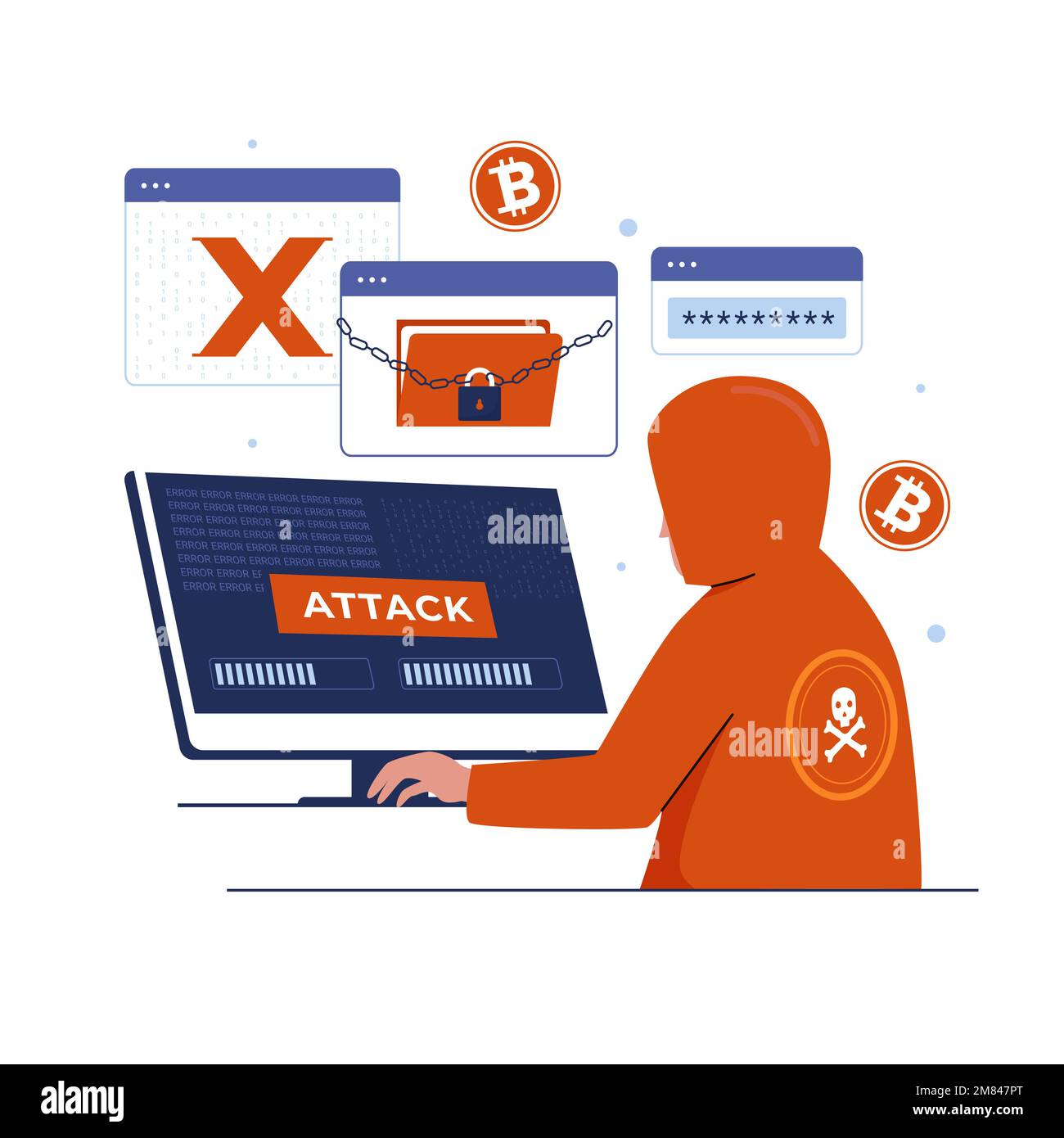 Illustrationskonzept für Ransomware mit Hackerangriffen. Abbildung für Websites, Landing-Pages, mobile Anwendungen, Poster und Banner. Trendy flach ve Stock Vektor