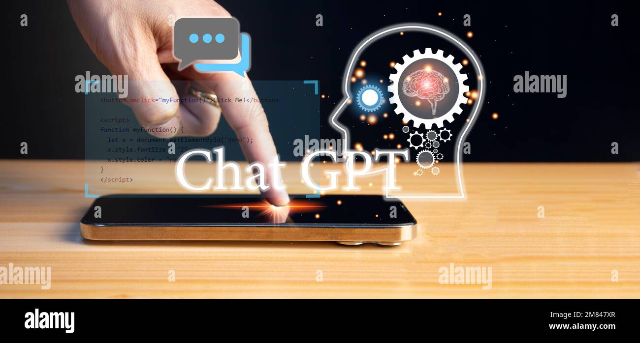 Konzeptionell ist ChatGPT ein KI-Chatbot oder künstliche Intelligenz, der auf natürliche Weise über Nachrichten mit Menschen kommunizieren kann. Stockfoto