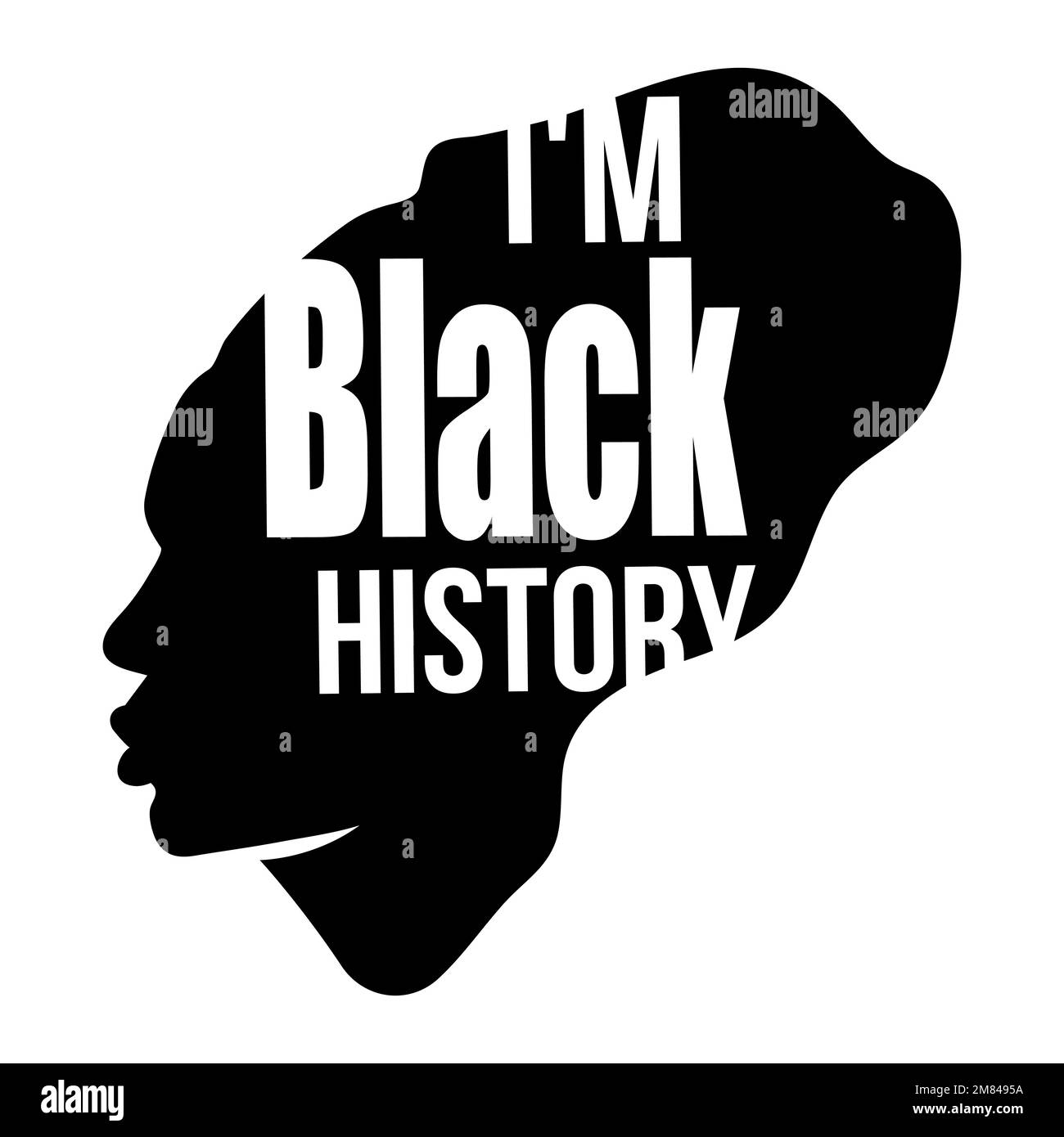 Ich bin ein schwarzer Geschichtstext auf einem weiblichen Silhouettenporträt isoliert Stock Vektor