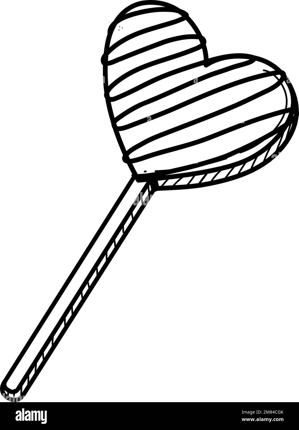 Handgezeichnete herzförmige süße Lutscher-Süßigkeiten auf einem Strichvektor-Illustration. Süße romantische Valentinstagskuchen isoliert auf Weiß. Stock Vektor