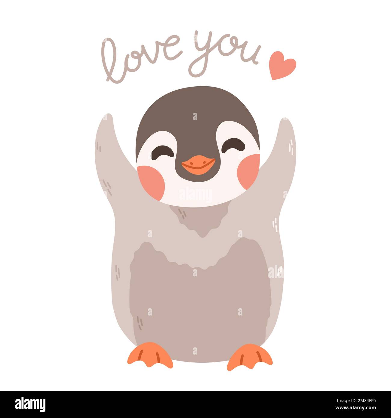Süßer Pinguin mit Schriftzug, liebe dich und dein Herz. Pinguin-Cartoon-Vektor. Stock Vektor