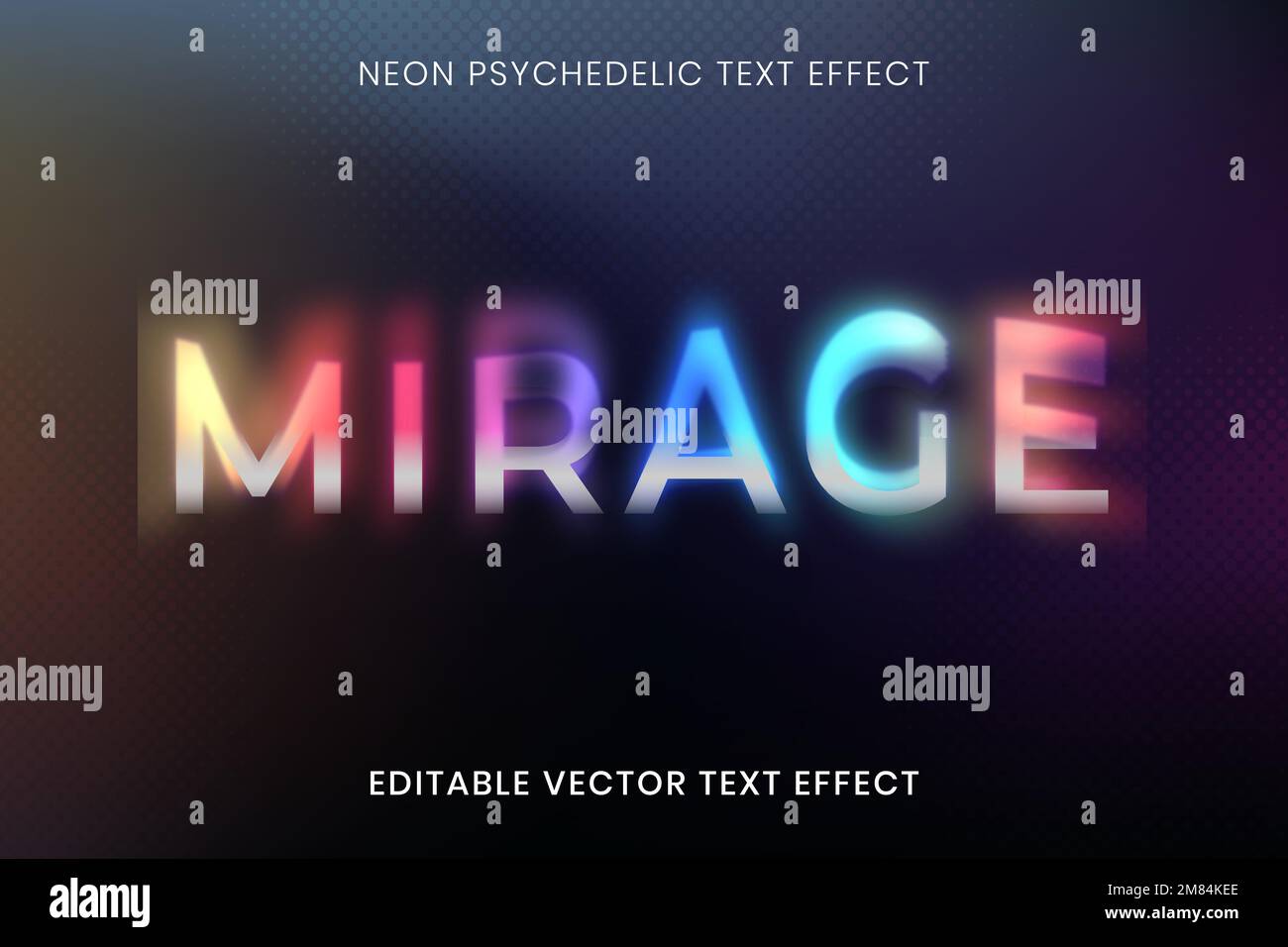 Editierbare Text Effekt Vektor Vorlage, Neon psychedelische Typografie Stock Vektor