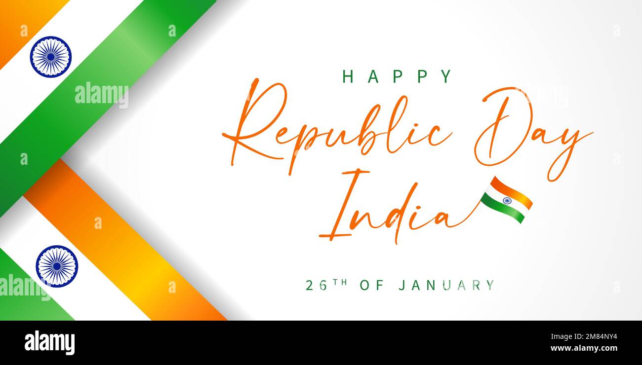 Happy Republic Day India, Banner mit Flaggen. Republic Day of India, 26. Januar, Kalligrafie für Grußkarten- oder Posterdesign. Vektordarstellung Stock Vektor