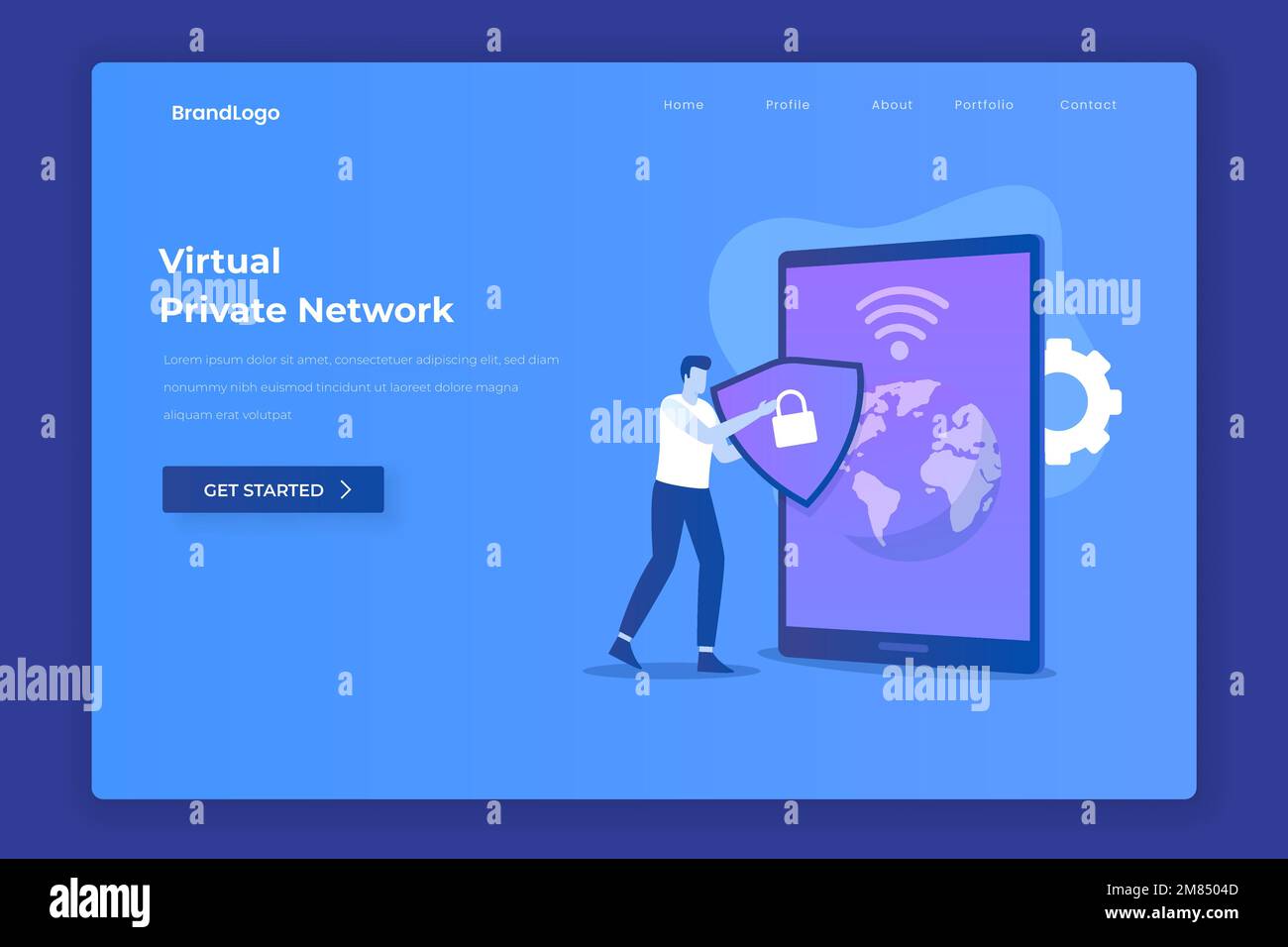 Landing-Page zur Abbildung eines virtuellen privaten Netzwerks. Abbildung für Websites, Landing-Pages, mobile Anwendungen, Poster und Banner. Stock Vektor