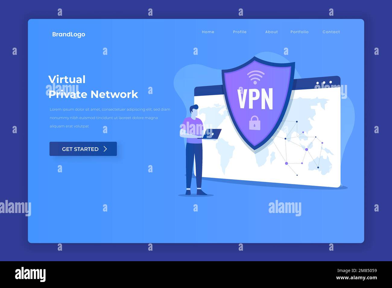 Landing-Page zur Abbildung eines virtuellen privaten Netzwerks. Abbildung für Websites, Landing-Pages, mobile Anwendungen, Poster und Banner. Stock Vektor