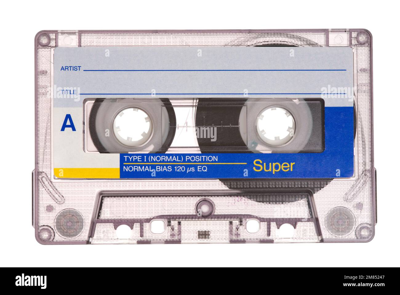 Alte Audiokassette auf weiß Stockfoto