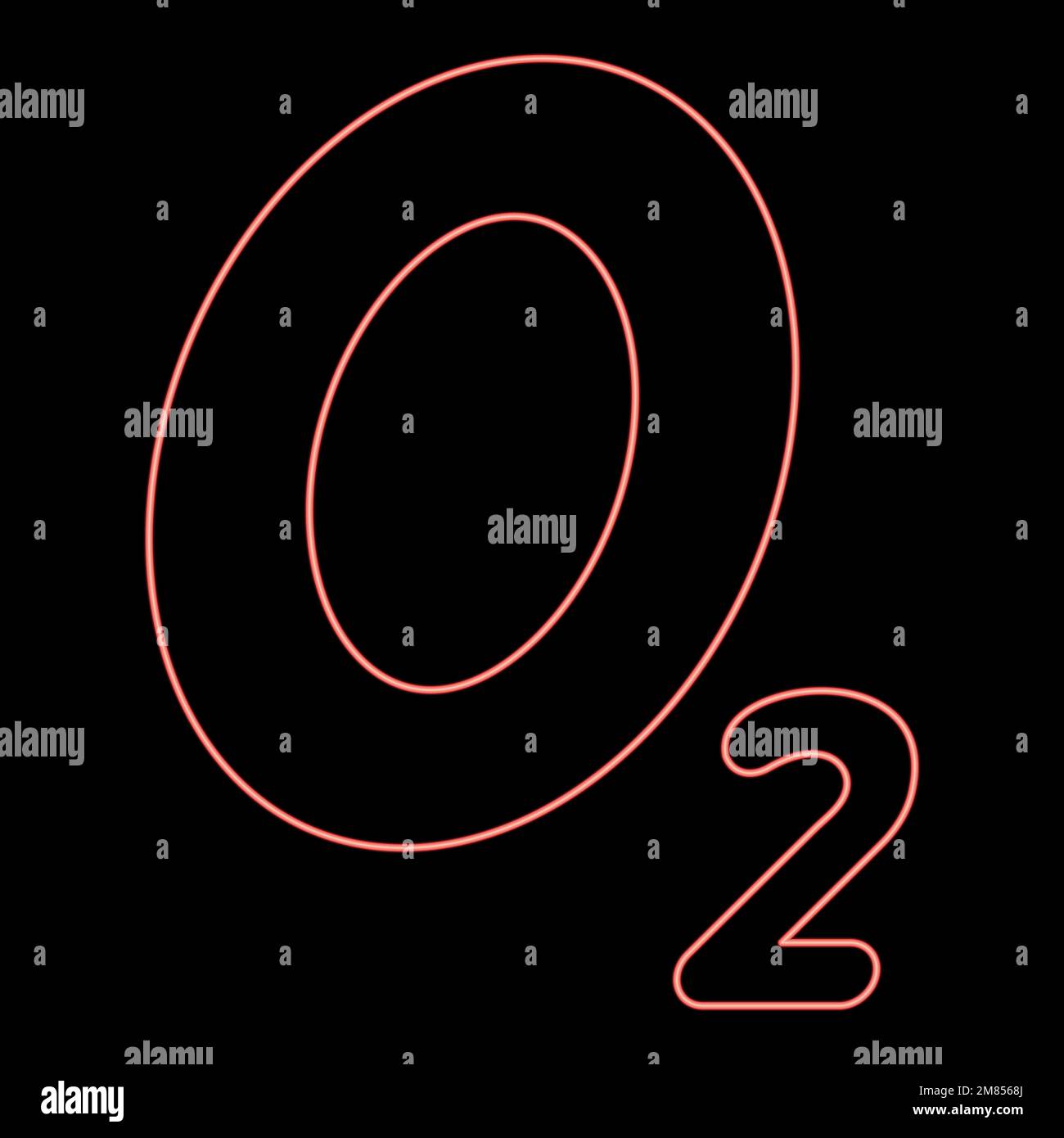 Neonsauerstoff chemische Formel O2 Air Red Farbvektor Abbildung flaches Licht Stock Vektor