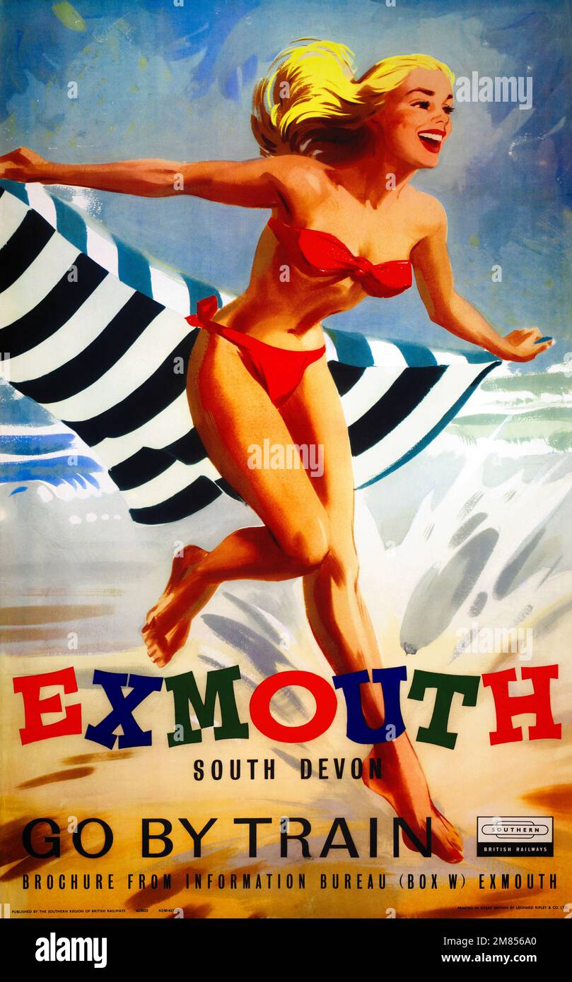 Exmouth. - Süd-Devon. Fahren Sie mit dem Zug. Künstler unbekannt. Poster wurde 1959 in Großbritannien veröffentlicht. Stockfoto