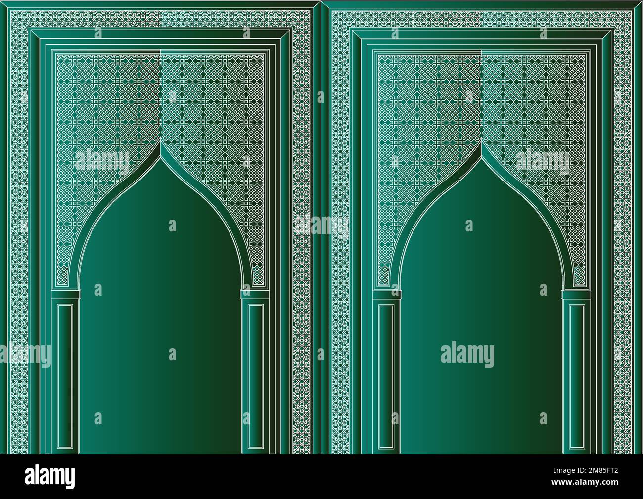 Eintritt zum indischen oder arabischen Palast, flache Vektorgrafik in Grau und Lila, isoliert auf violettem Hintergrund, kann als Tapete verwendet werden, Rückseite Stock Vektor