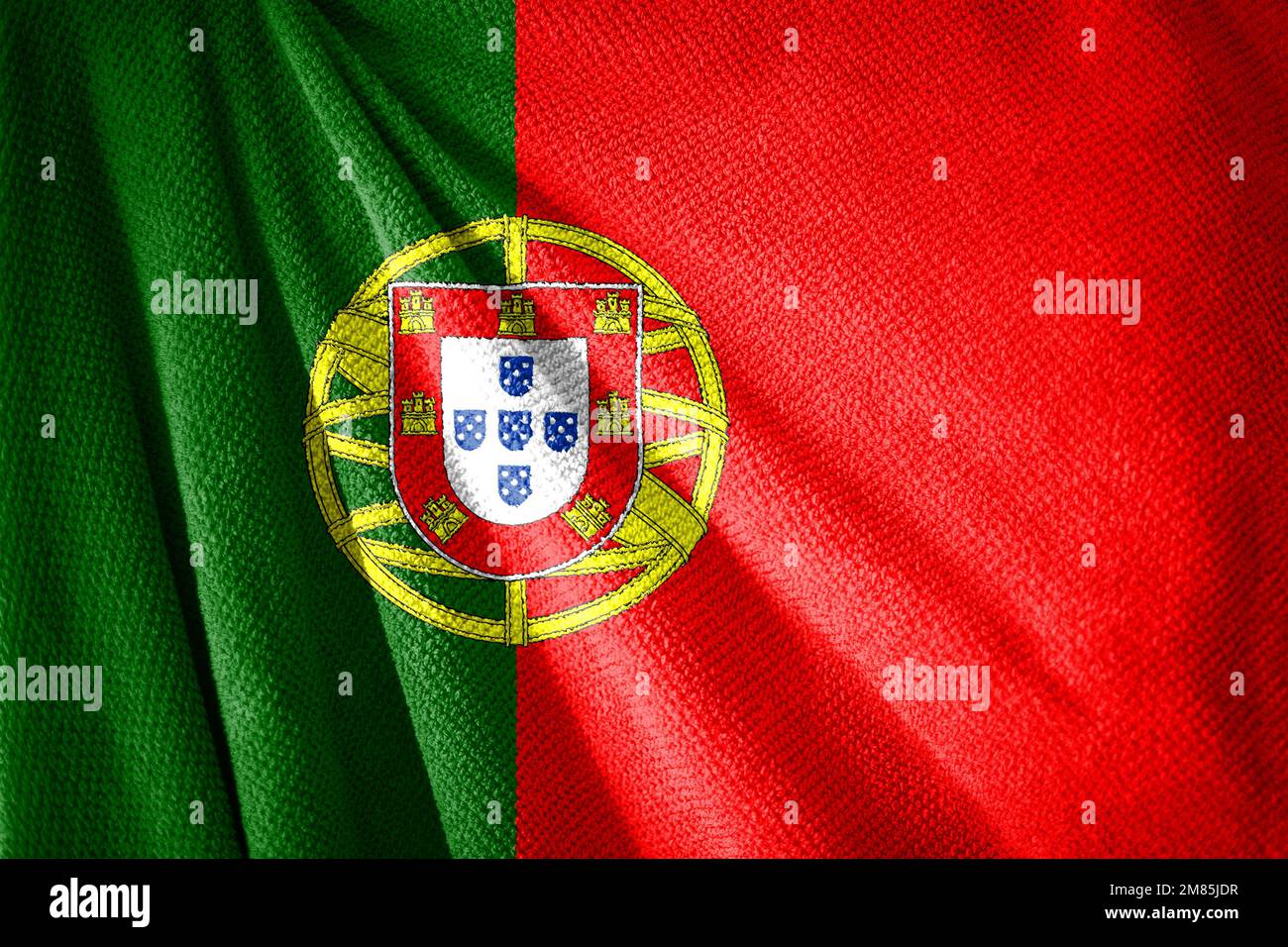 Portugiesische Flagge auf der Handtuchoberfläche mit Ländersymbol Stockfoto
