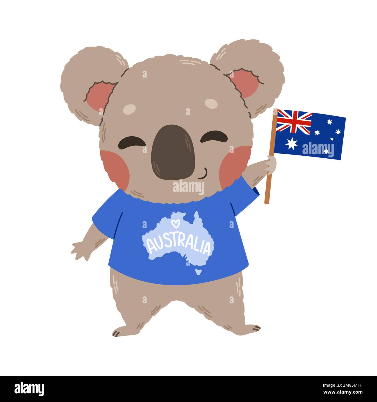 Happy Australia Day findet jedes Jahr am 26. Januar statt Koala mit Flagge in der flachen Cartoon Hand Drawn Template Illustration Stock Vektor