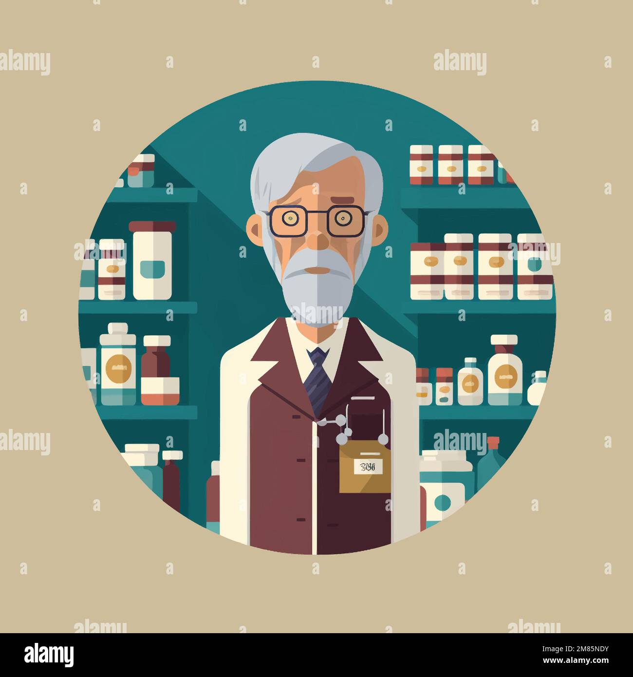 Minimalistische Darstellung eines Apothekers in einer Apotheke Stock Vektor