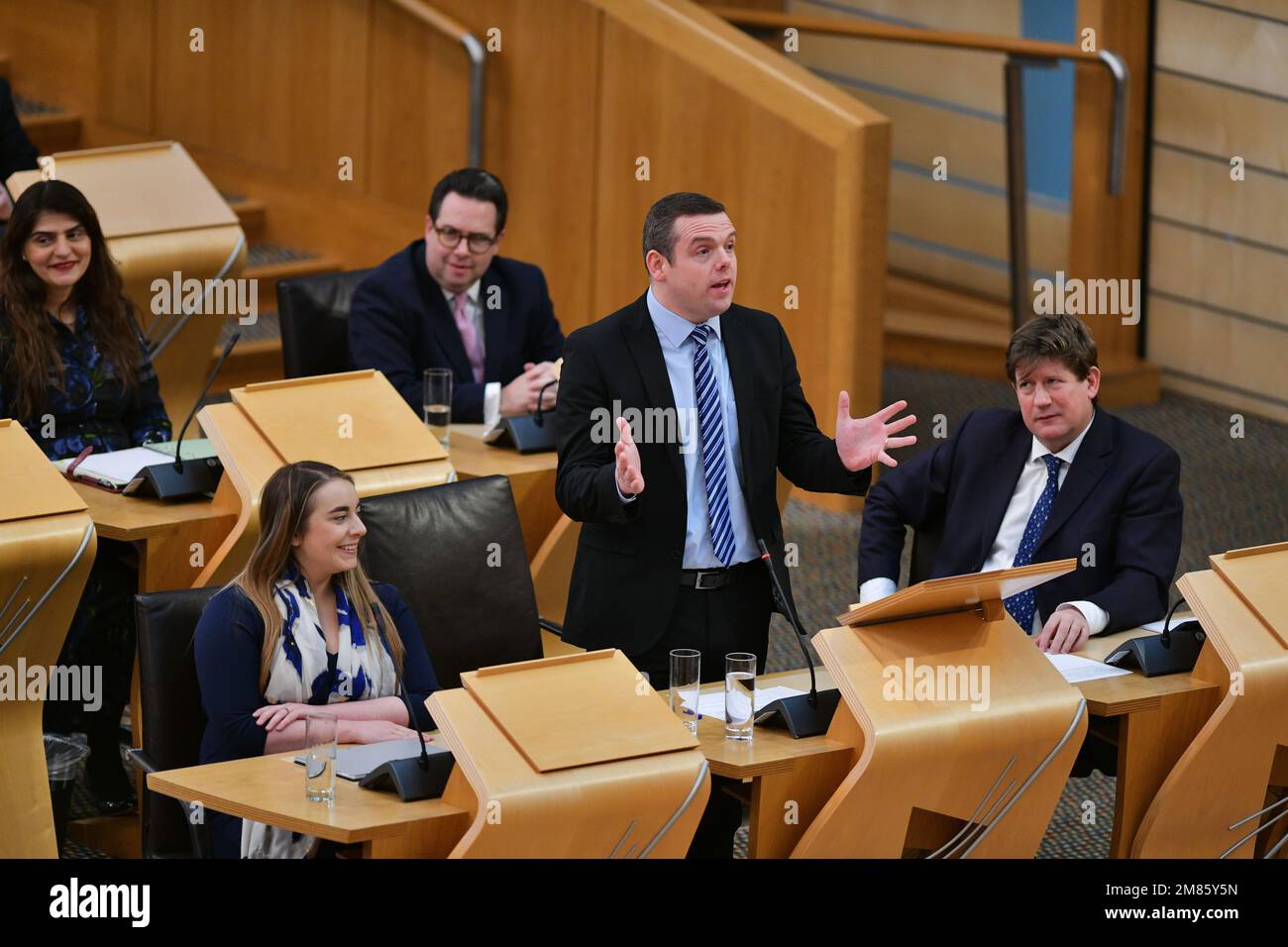 Edinburgh Scotland, Vereinigtes Königreich 12. Januar 2023 Douglas Ross bei First Minister Questions at the Scottish Parliament. Live-Nachrichten von sst/alamy Stockfoto