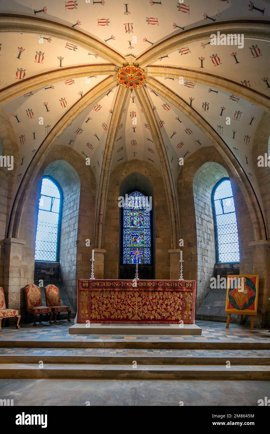 Jesus Kapelle, Krypta, Canterbury Kathedrale, Canterbury, Kent, England. (Weitwinkelobjektiv) Stockfoto