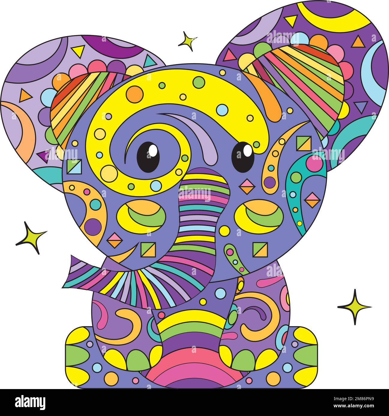 Isolierter elefantenförmiger, farbiger Mandalavektor Stock Vektor