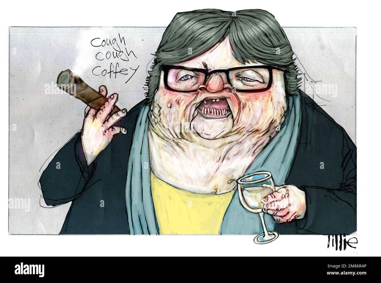 Satire Art Karikatur Thérèse Coffey (Thérèse Anne Coffey), britischer konservativer Abgeordneter und Staatssekretär für Umwelt, Ernährung und Angelegenheiten des ländlichen Raums. Stockfoto