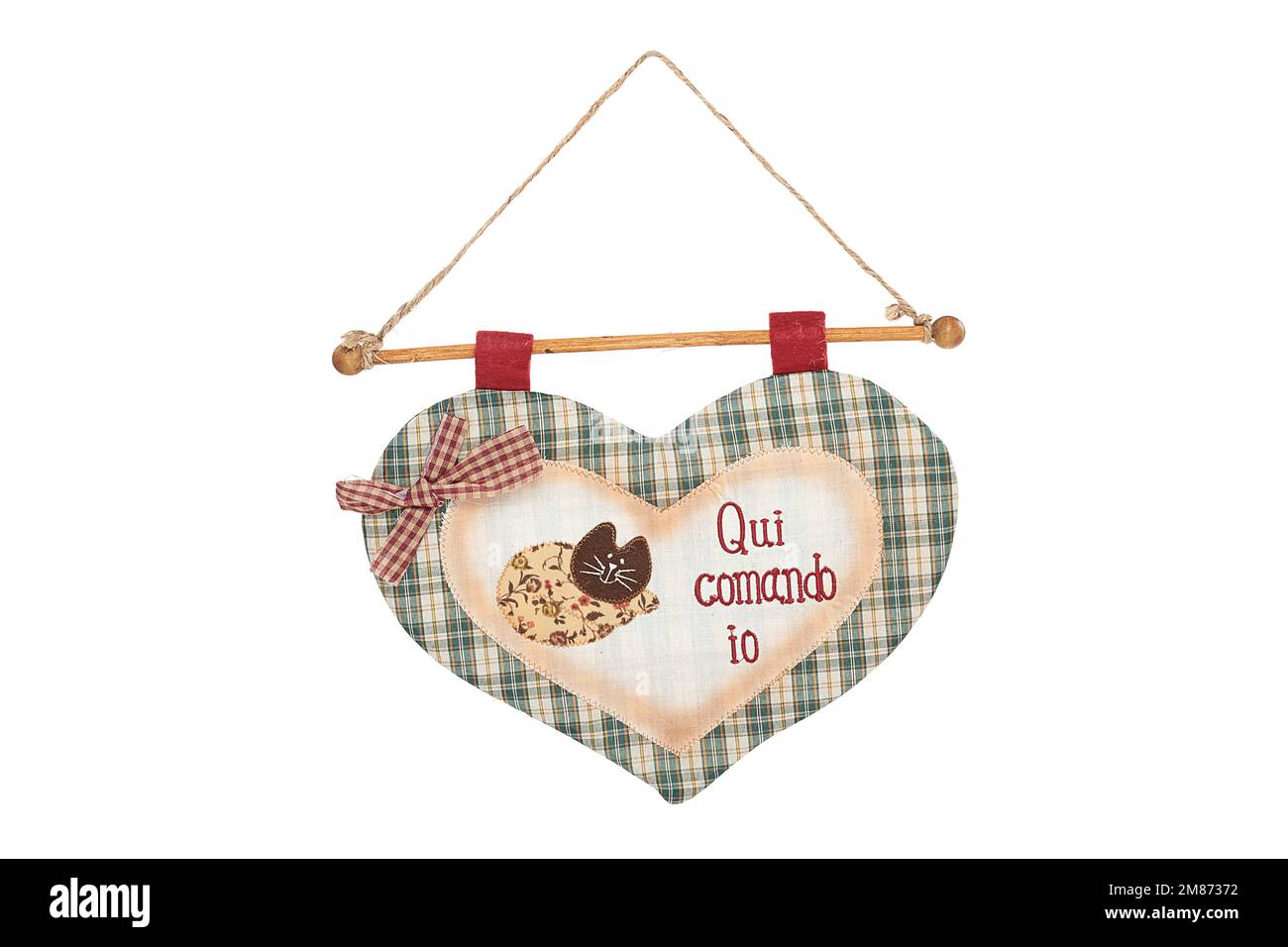 Tafel aus Stoff, Holz, Stahl zum Aufhängen mit Hingabe. Geschenkidee, Weihnachten, Ostern und Valentinstag Stockfoto