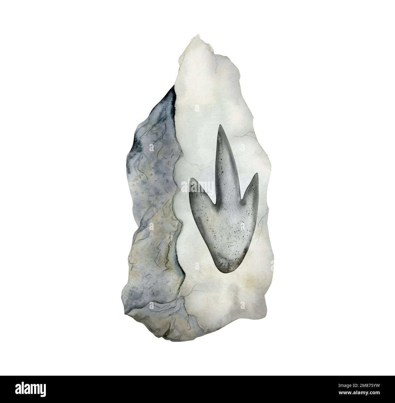 Dinosaurier-Fossilien-Fußabdruck auf Stein. Raubtier-Dino-Fußweg. Paläontologische Aquarelldarstellung isoliert auf weißem Hintergrund Stockfoto Dinosaurier-Fossilien-Fußabdruck auf Stein. Raubtier-Dino-Fußweg. Paläontologische Aquarelldarstellung isoliert auf weißem Hintergrund Stockfoto