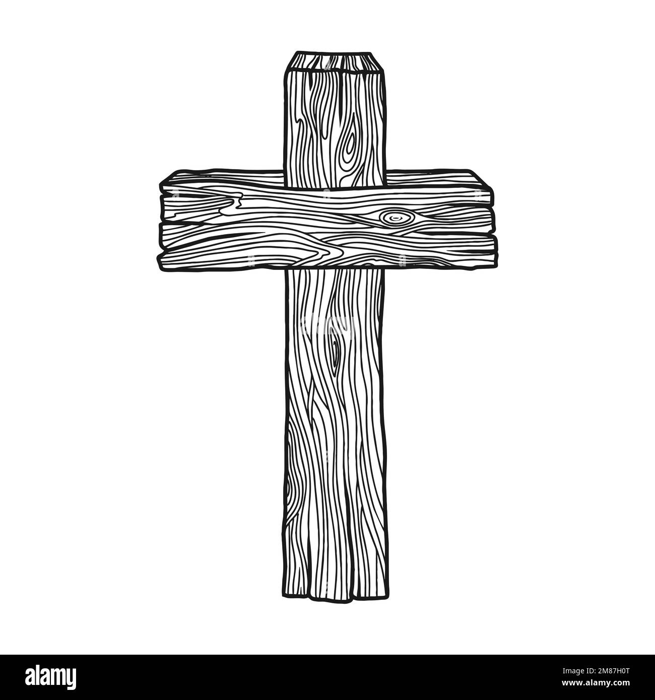 Handgezeichnete Vektordarstellung für Ostern. Holzkreuz. Ein Symbol der Kreuzigung und Auferstehung des Herrn Jesus Christus. Stock Vektor