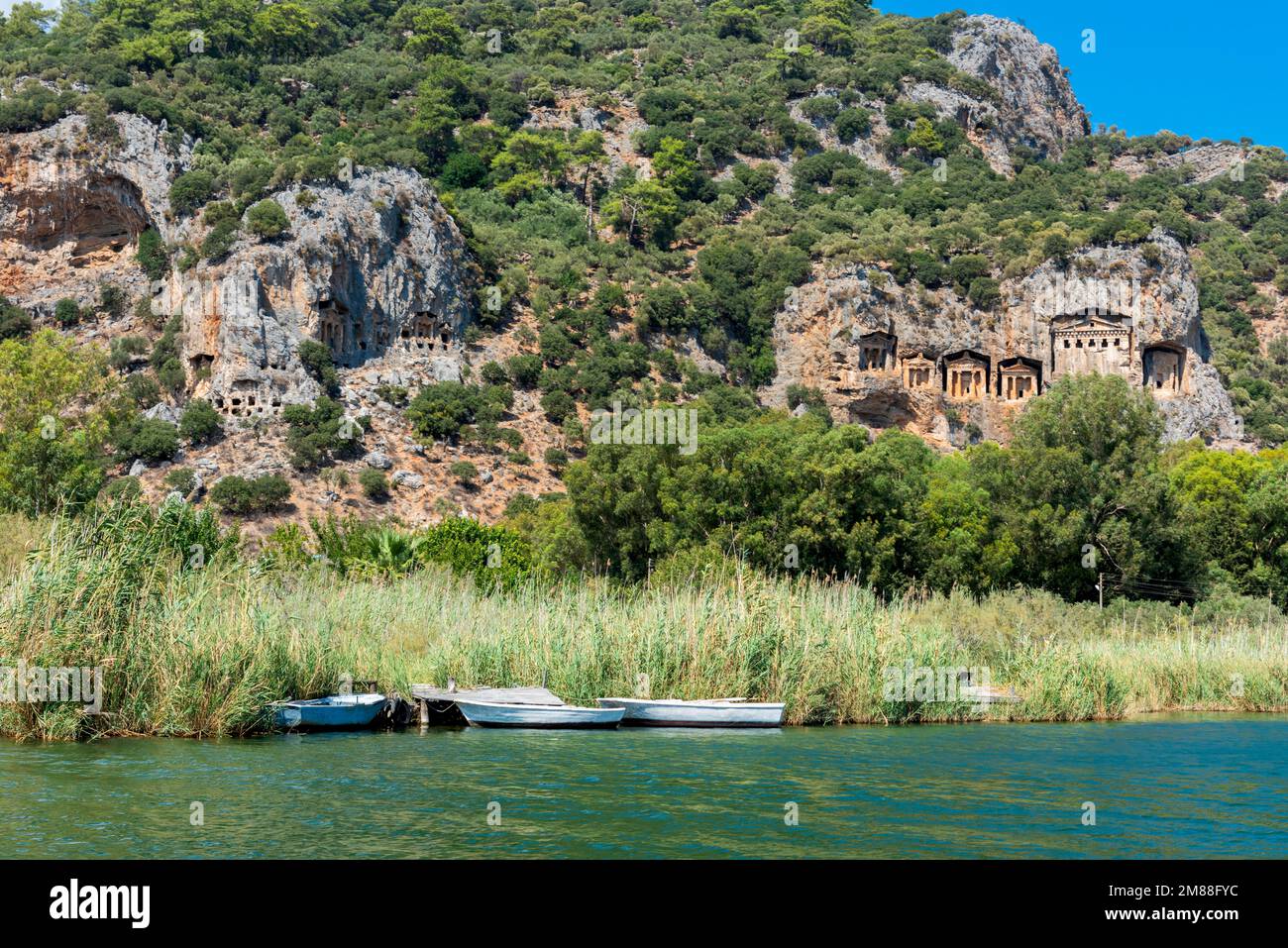 Tempelgräber in Kaunos, Dalyan in der Türkei Stockfoto