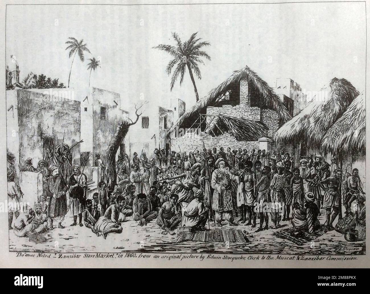 Ein Sansibar-Sklavenmarkt 1860, gezeichnet von Edwin Stocqueler Stockfoto