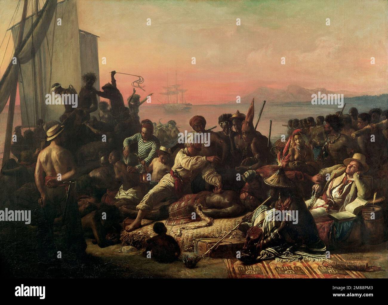 Sklaven an der Westküste Afrikas, gemalt von Francois Auguste Biard Stockfoto