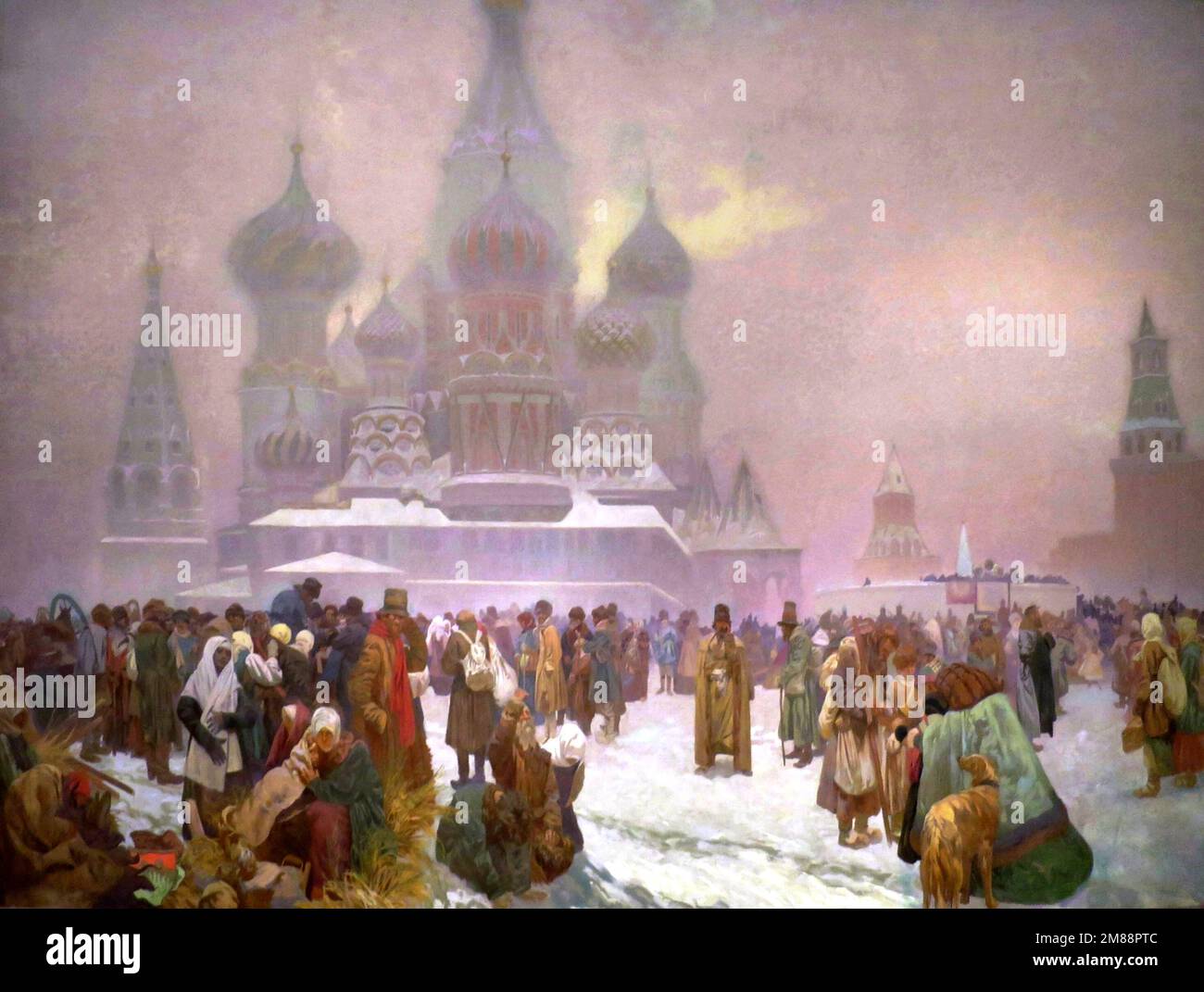 Die Abschaffung der Leibeigenschaft in Russland: Arbeit in Freiheit ist die Grundlage eines Staates, gemalt von Alphonse Mucha, dem Slawischen Epos Stockfoto