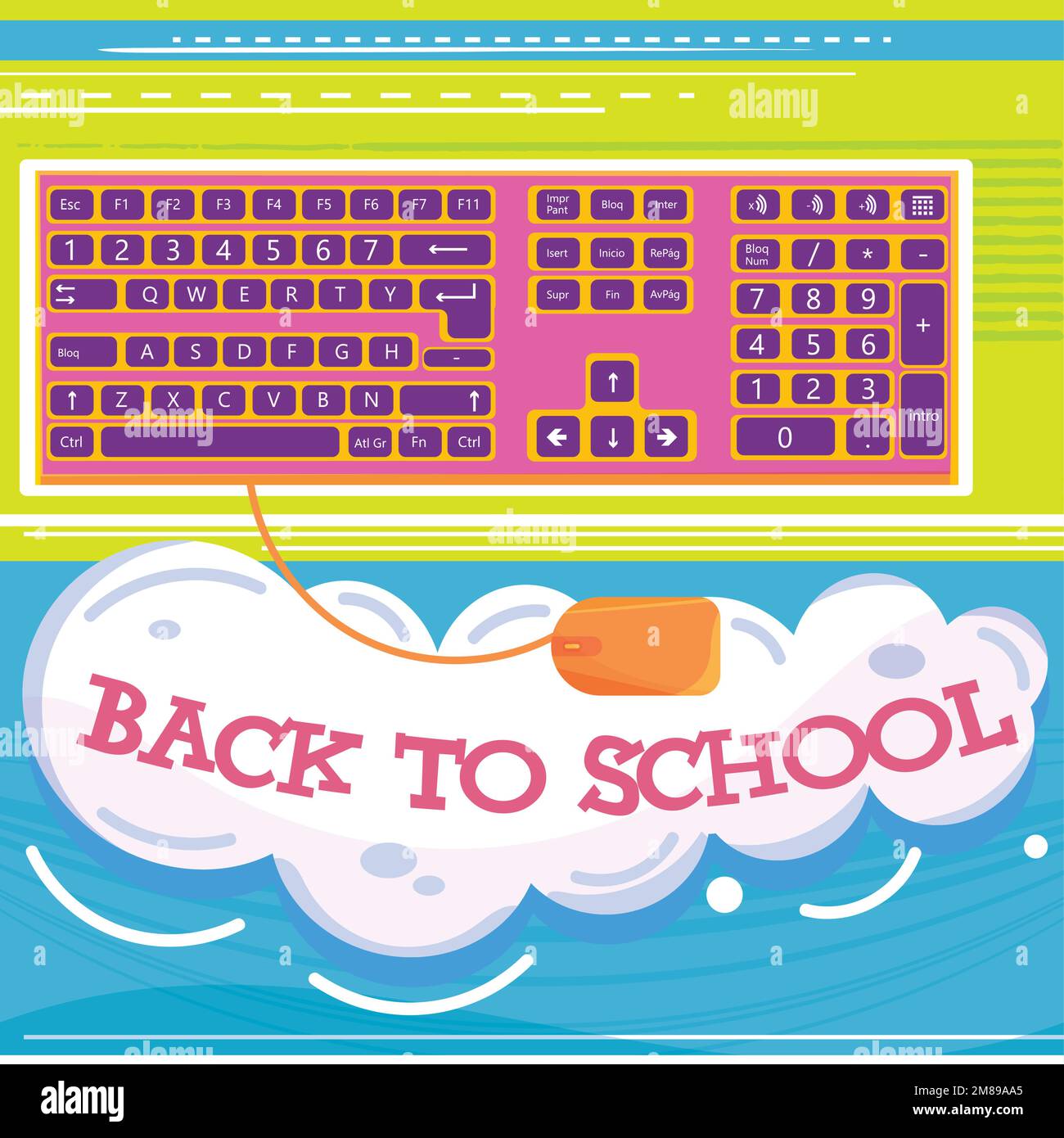 Isolierte farbige Computertastatur Back-to-School-Poster-Vektor Stock Vektor