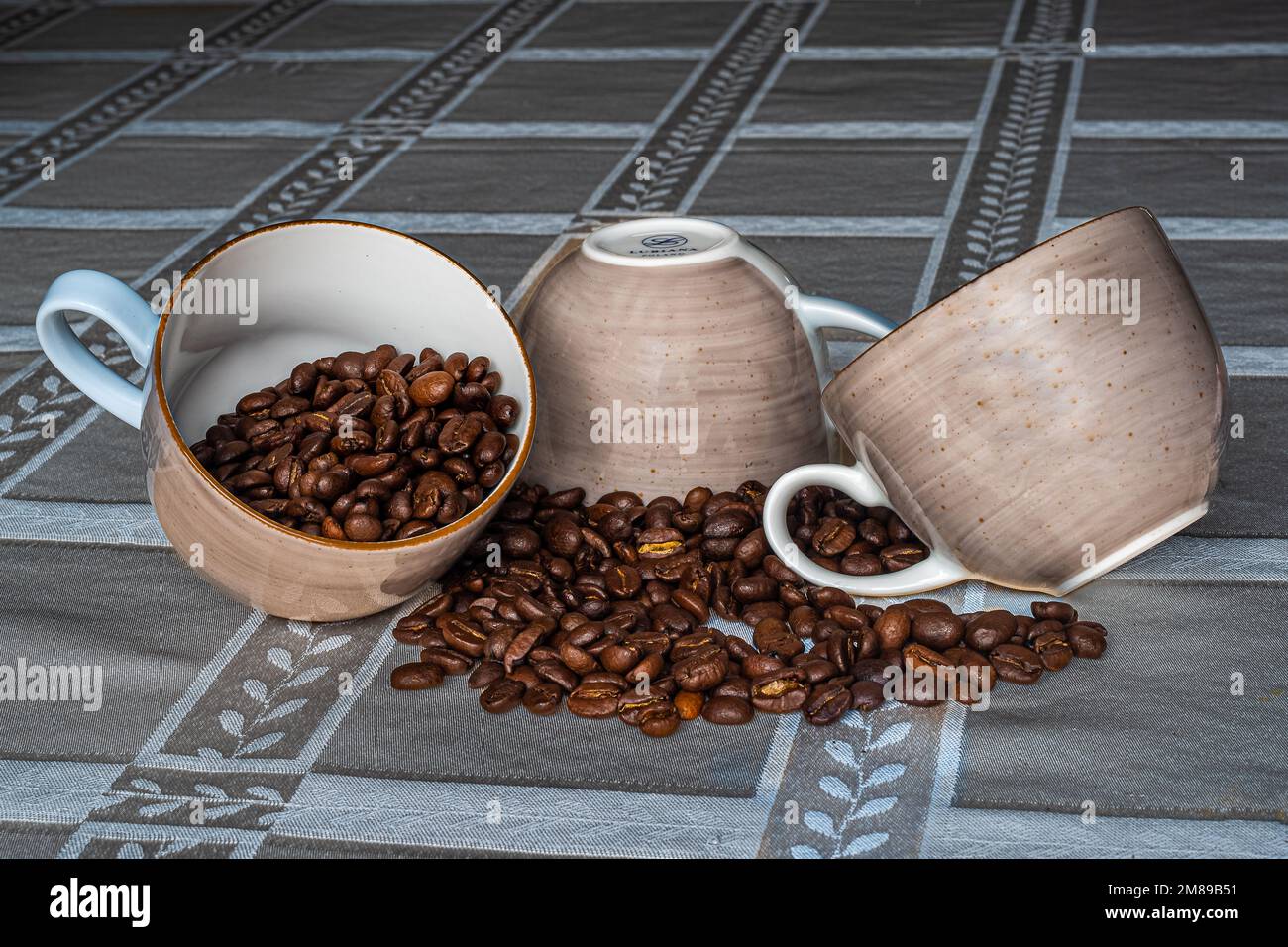 Lubiana Polnisches Porzellan, Kaffeetasse. Sehr leichte und zarte Kaffeetasse auf dem Tisch gefüllt mit aromatischem arabischem Kaffee. Kann in der Werbung verwendet werden. Stockfoto