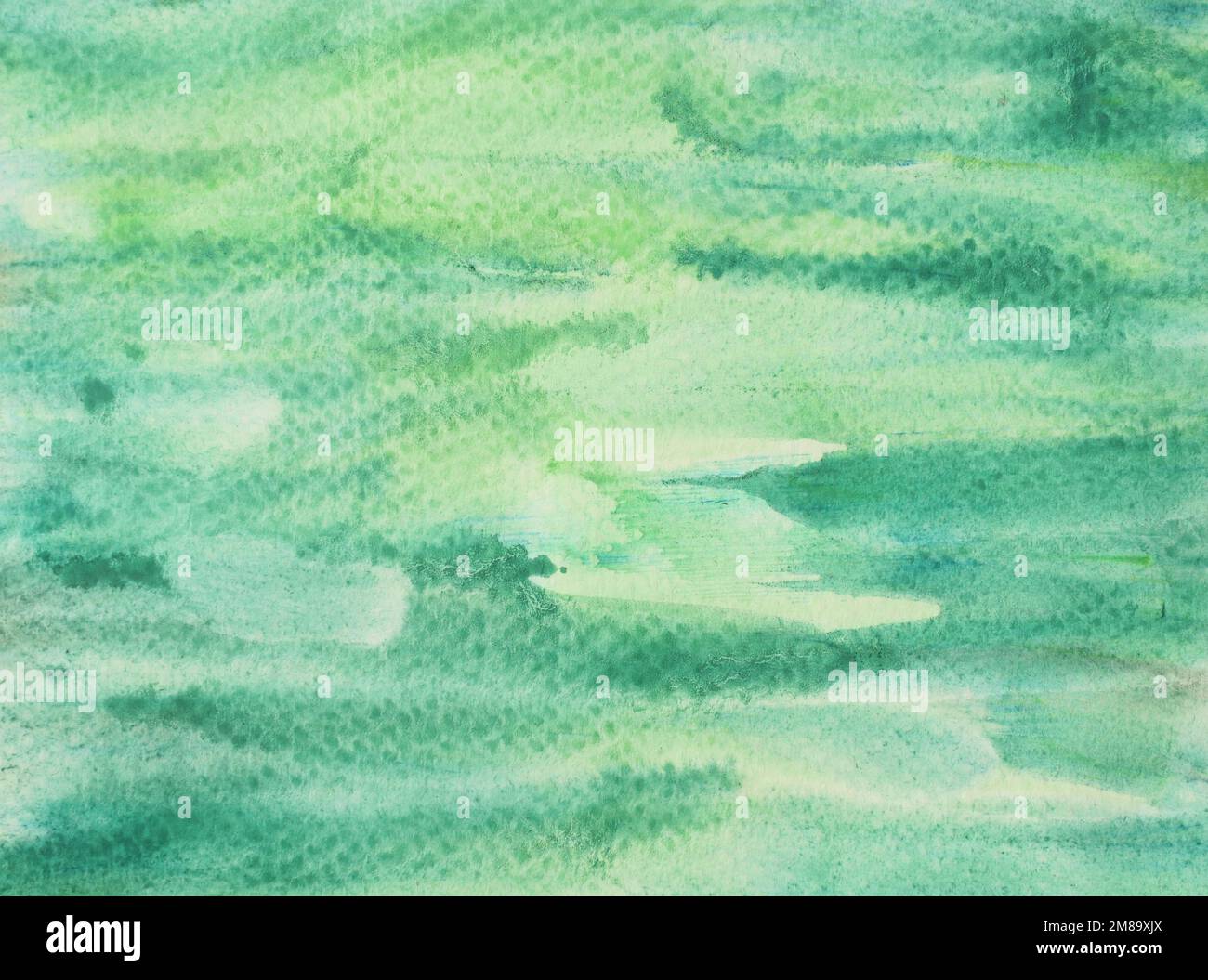 Abstrakter Hintergrund und Textur Muster blau mit gelb und grün Farbfluss auf weißem Hintergrund, Illustration Aquarell handgezeichnet und gemalt Stockfoto
