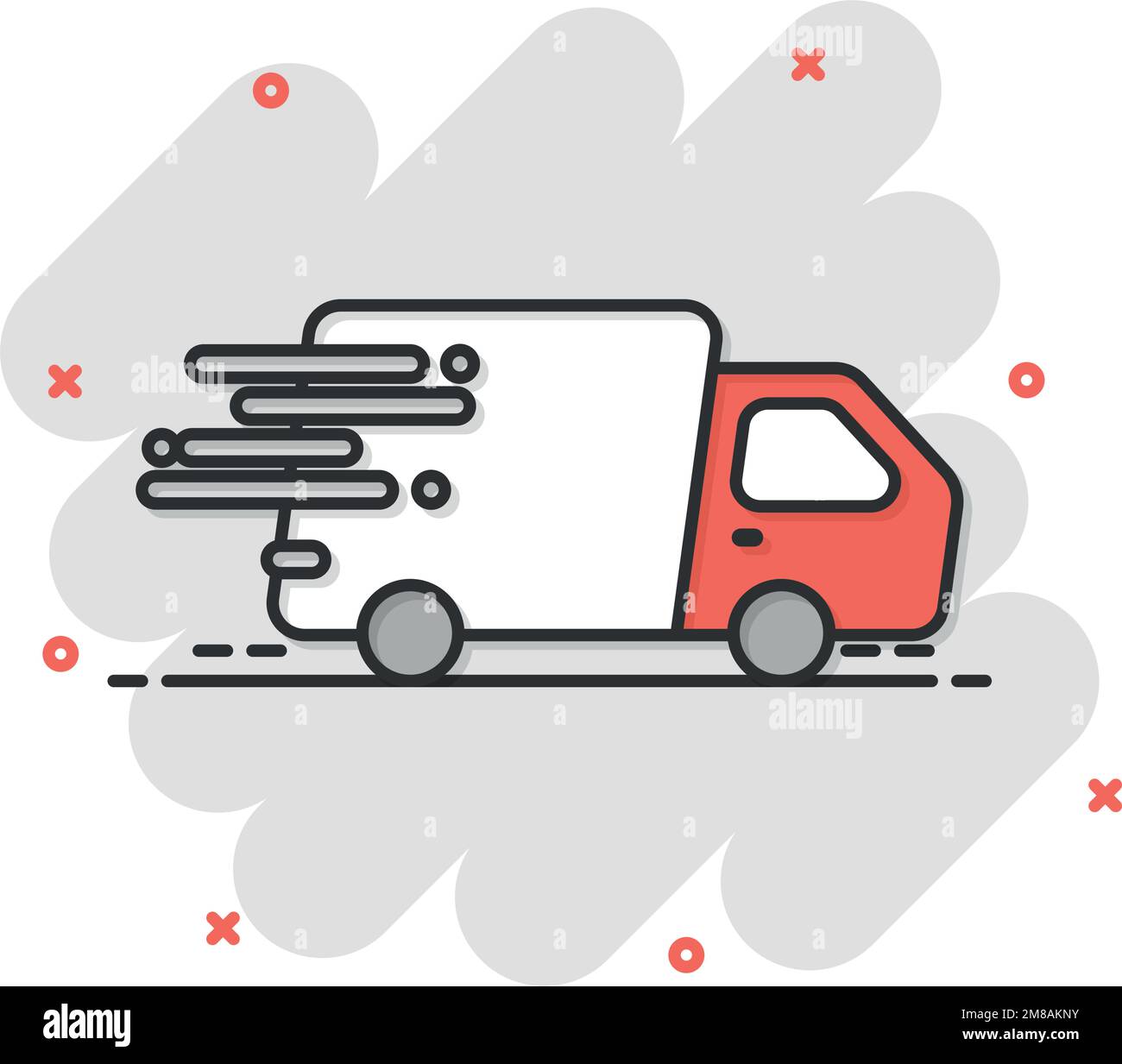 Versand schnell Symbol in Comic-Stil. Lieferung LKW Cartoon Vektor Illustration auf isolierten Hintergrund. Express logistic Splash Effect Zeichen Business con Stock Vektor